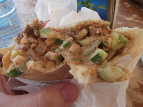 Partly devoured ful in a pita