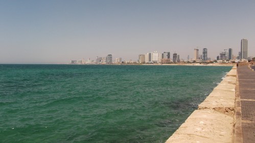 The green sea and the buildings of Tel Aviv