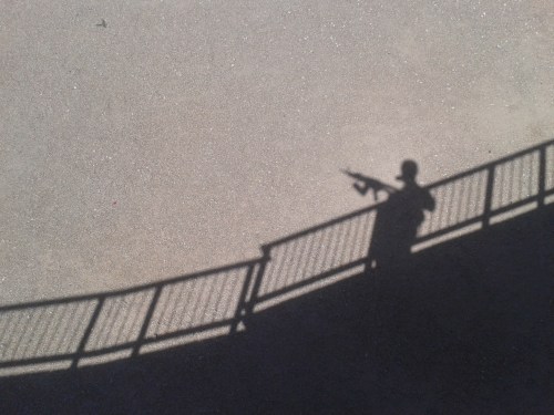 My shadow over the railing
