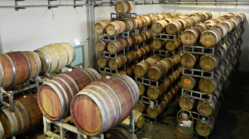 Barrels of aging wines