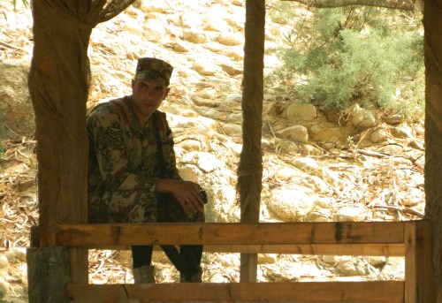Jordanian corporal keeping watch on the border