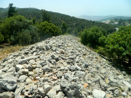 Jethro Cairn with the Tegart fort far off to the upper left