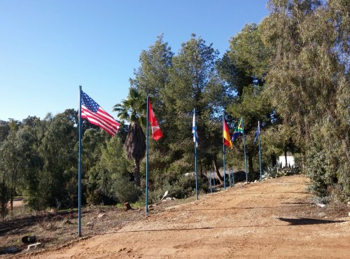 Foreign flags flying at the Tree Planting Centre