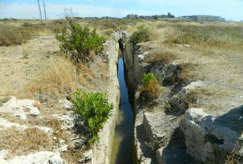 Manmade water channel carved out of the bedrock