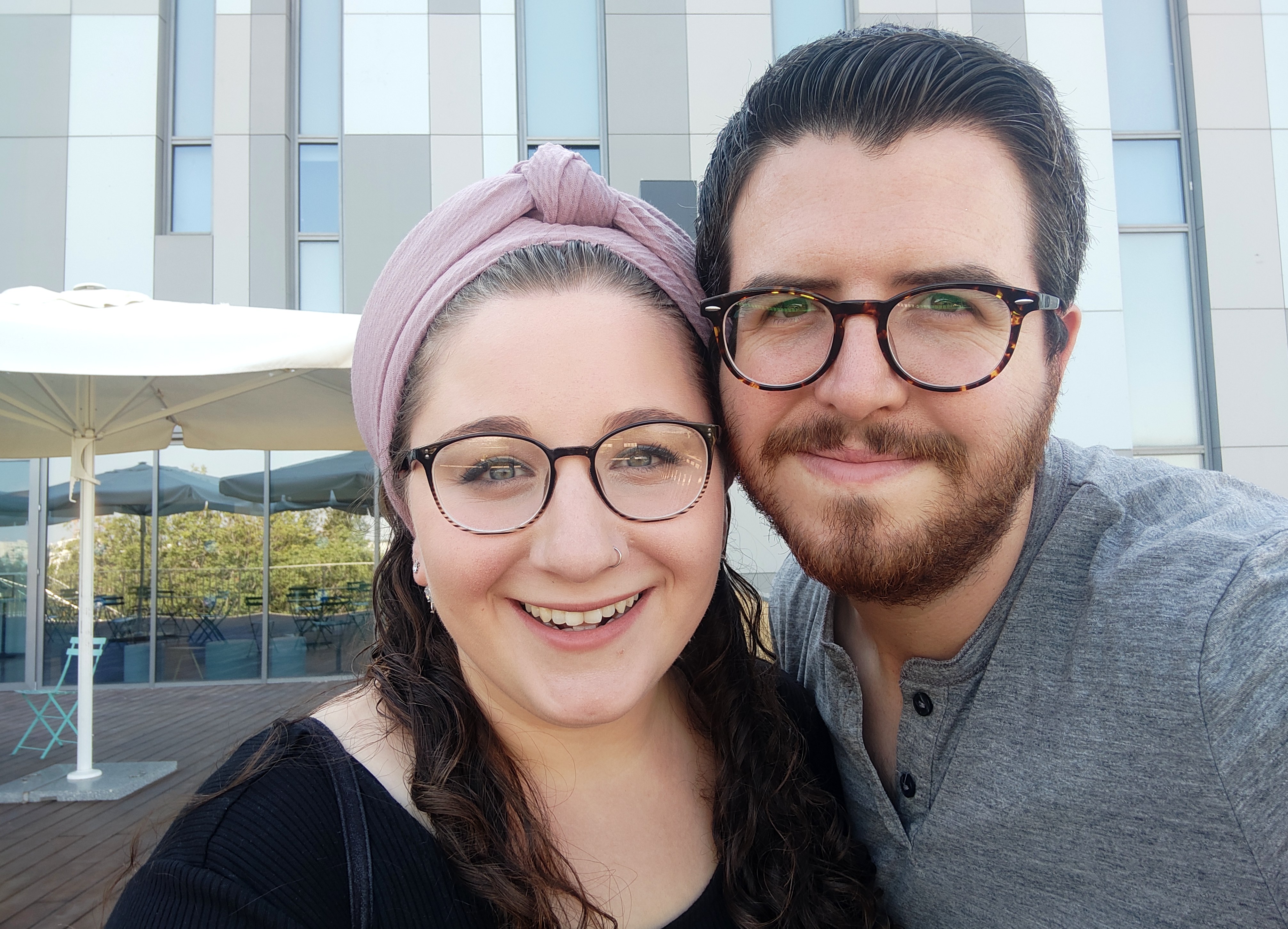 Getting some fresh air on the museum balcony