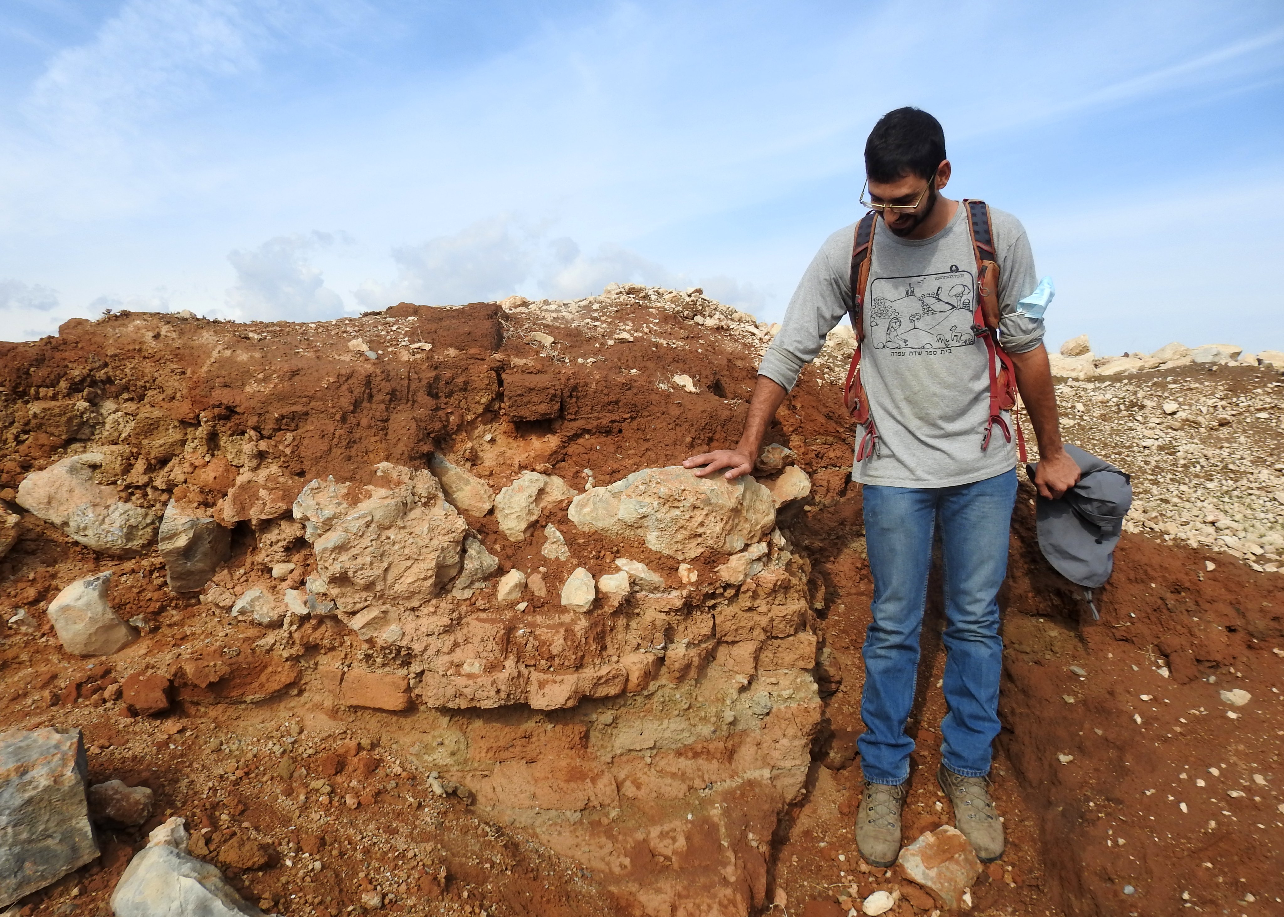 Freshly exposed ancient mud brick wall
